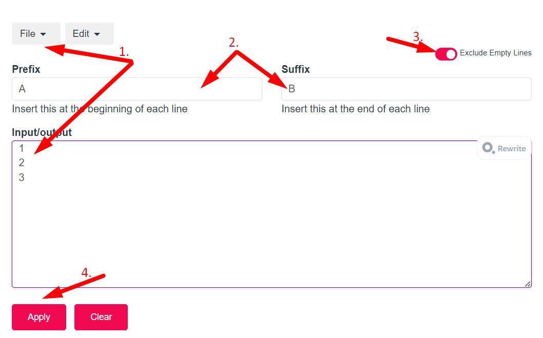 Add Prefix & Suffix Step 2