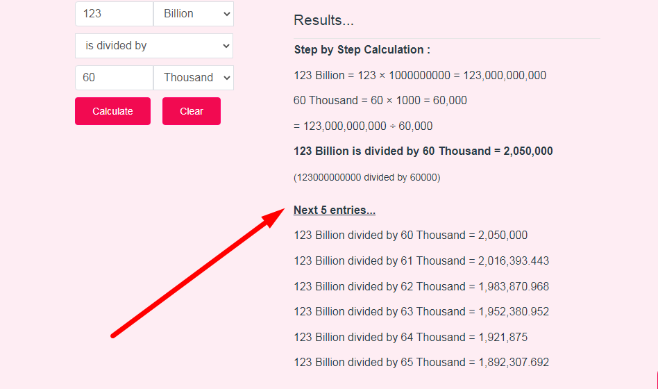 Billion, Million, Trillion Calculator Step 3