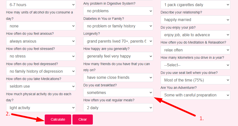 Biological Age Calculator Step 2