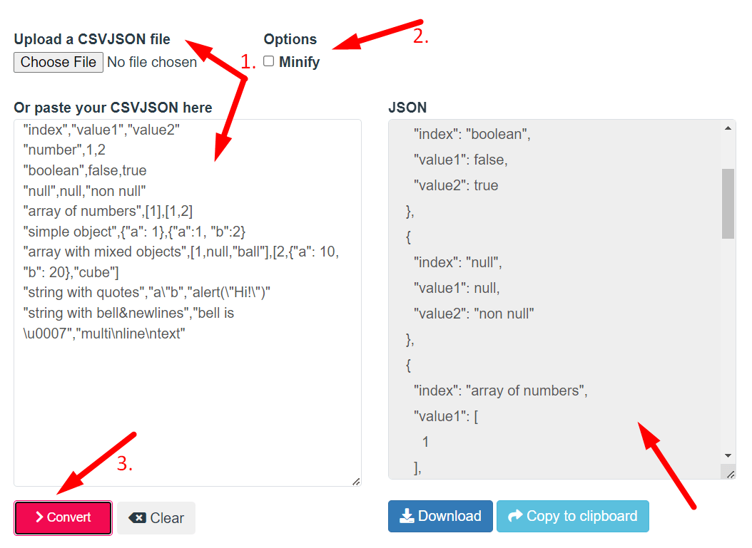 CSVJSON To JSON Converter Step 2