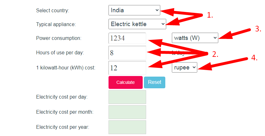 Free online Electricity Bill Calculator Step 2