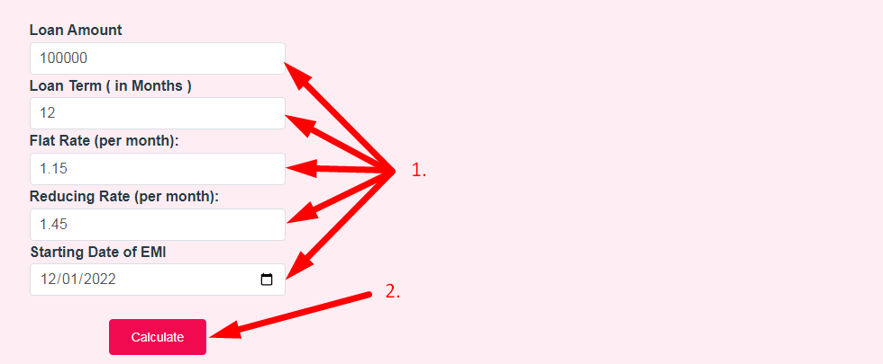 Flat vs Reducing Rate Calculator Step 2