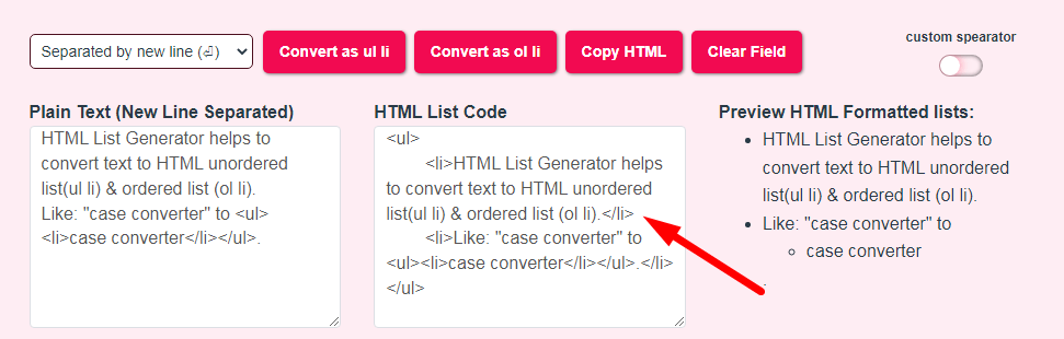 HTML List Generator Step 3