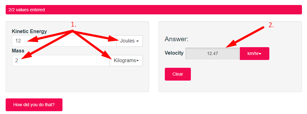 Kinetic Energy Calculator Step 2