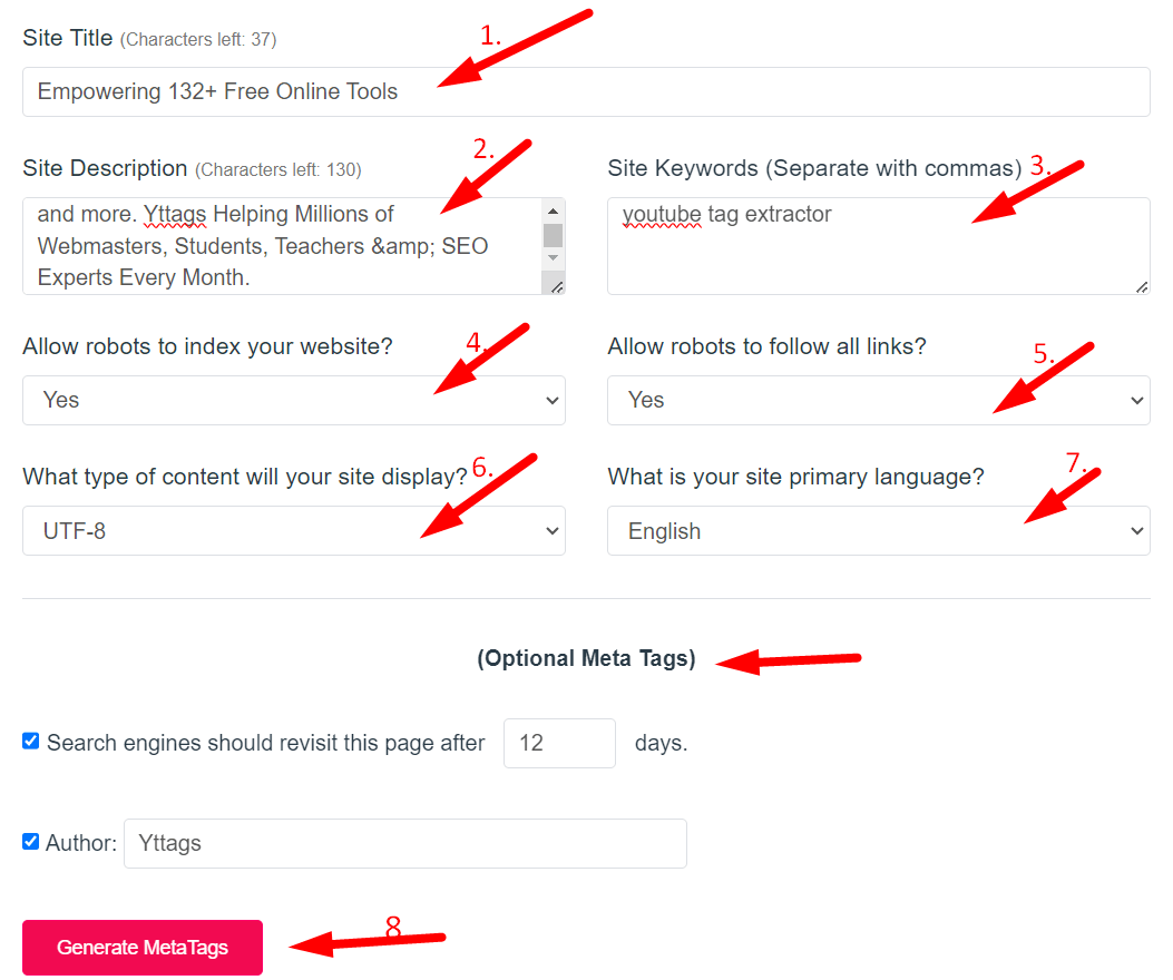 Meta Tag Generator Step 2