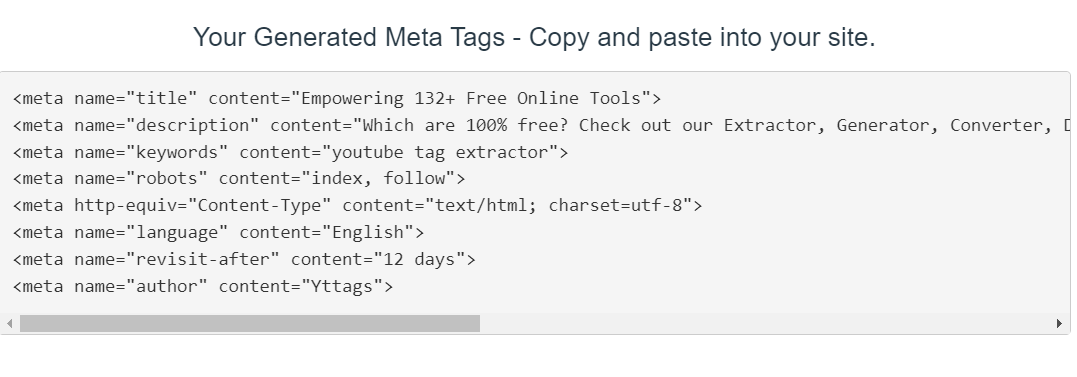 Meta Tag Generator Step 2