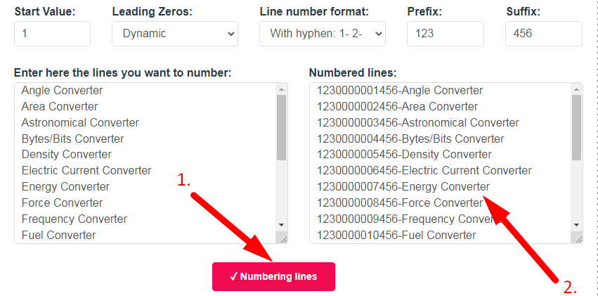 Numbering lines Step 3