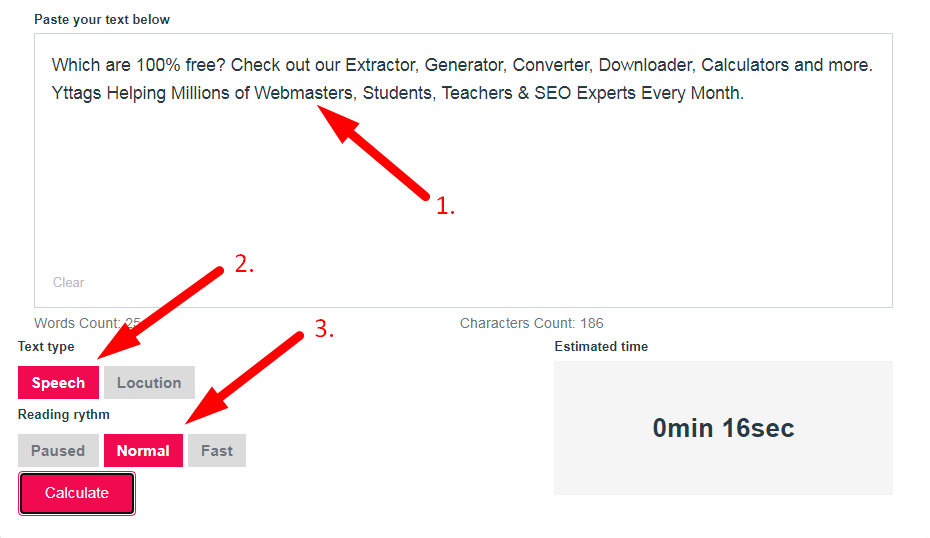 Speech time calculator Step 2