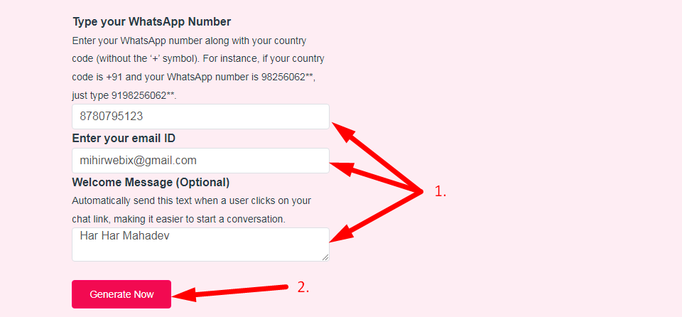 WhatsApp Link Generator Step 2